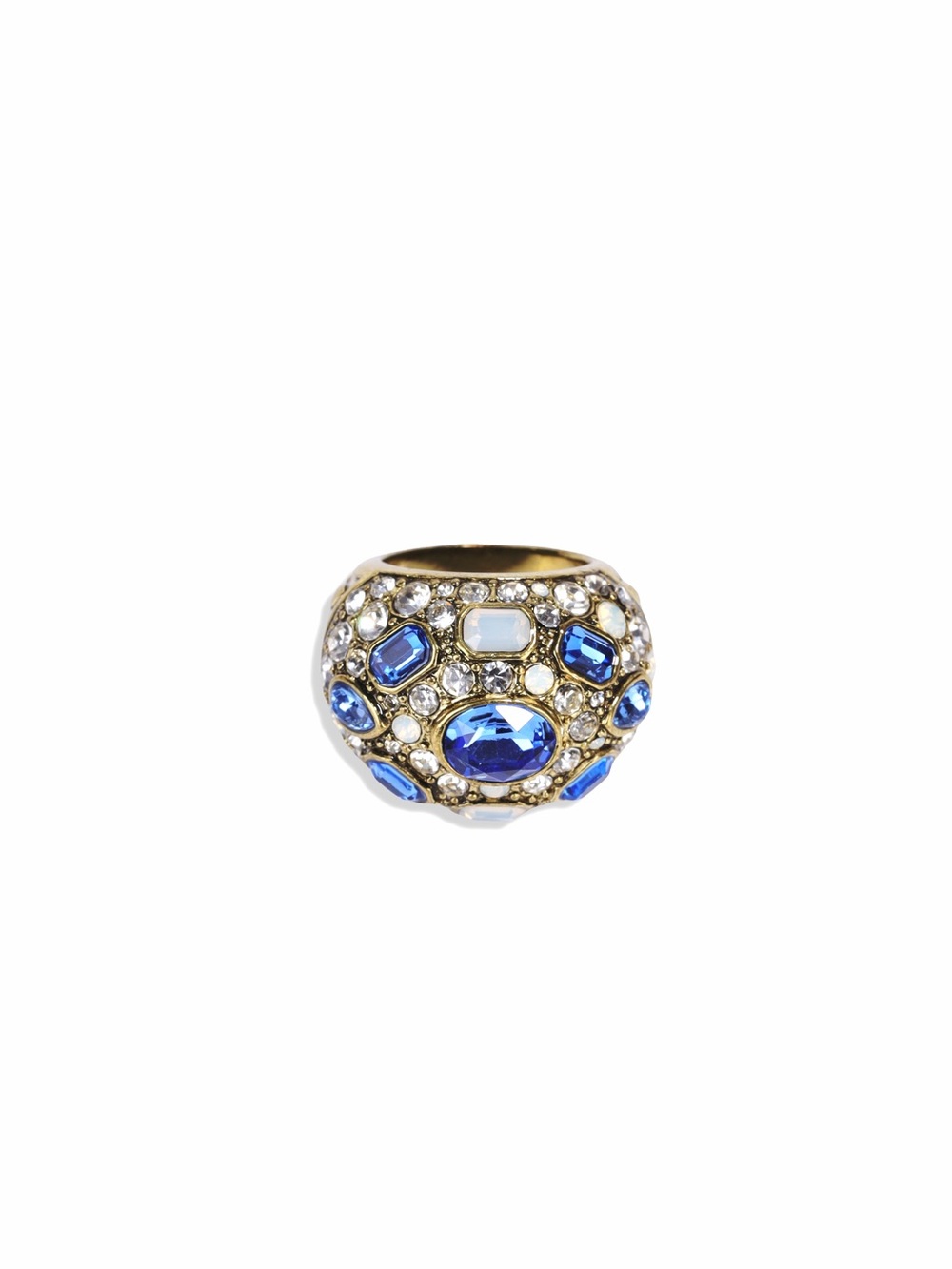 Heidi Daus Gold Cocktail Ring with Blue and White Stones